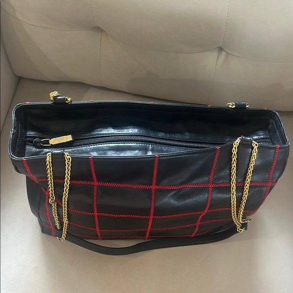 Escada Black and Red Tote with Gold Chain Handles - Picture 4 of 12